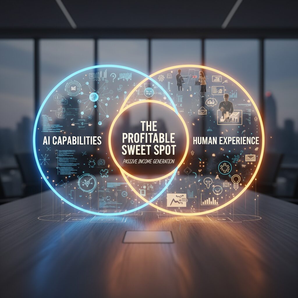 A Venn diagram showing "AI Capabilities" vs "Human Experience" with "The Profitable Sweet Spot" in the overlap