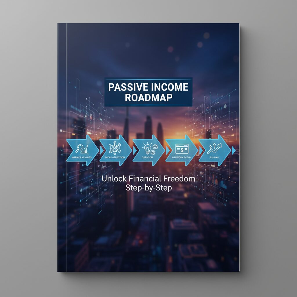 Infographic showing the roadmap: Market Analysis -> Niche Selection -> Creation -> Platform Setup -> Scaling